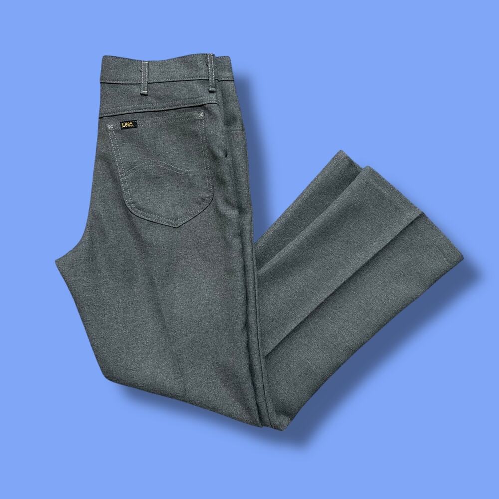 Vintage 70s Lee Polyester Pants Straight Leg Union Made USA 32x29 Gray Mod Disco